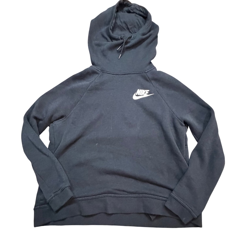 Nike Sportswear Women Black Funnel‎ Neck Hoodie Pullover Logo Medium